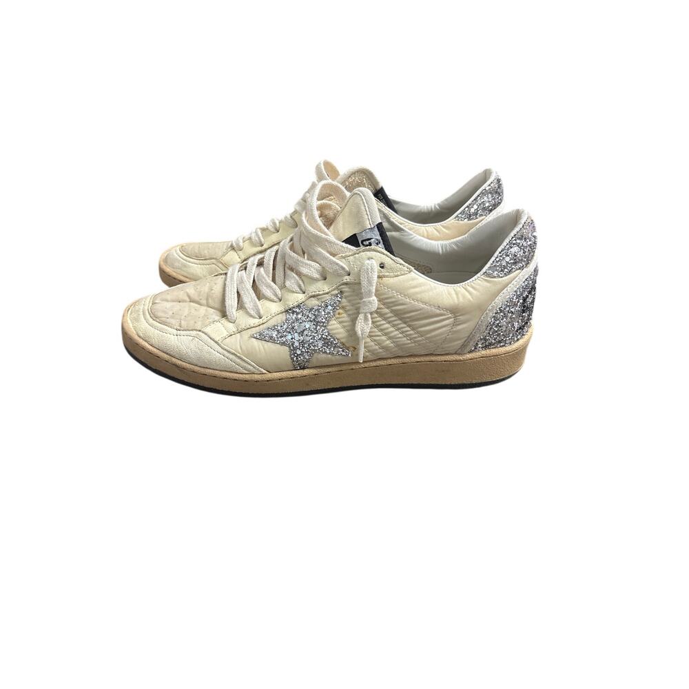 Golden Goose Cream With Silver Stark Ballstar Tennis Shoes Sz 39 (8.5)
